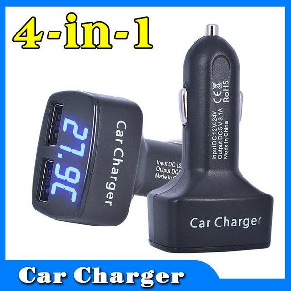 

metermall dc 5v 3.1a 4 in 1 led car phone charger digital voltmeter ammeter thermometer dual usb universal car charger
