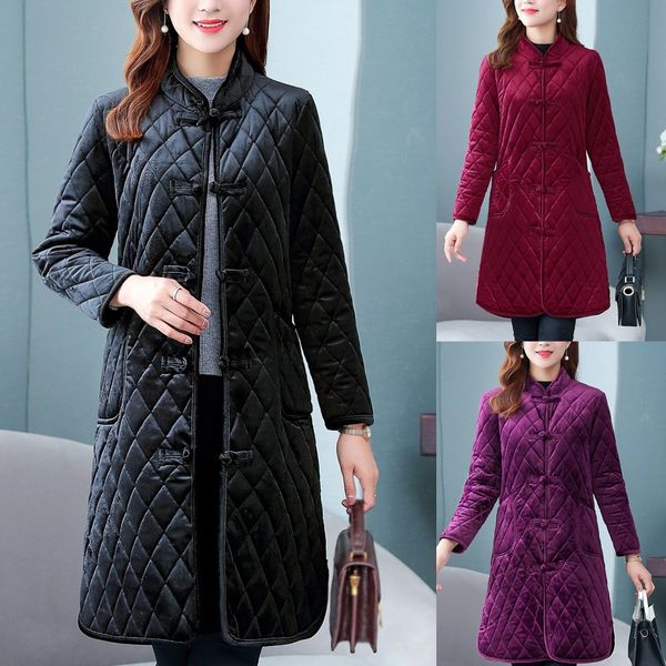 

casaco feminino kurtka damska elderly winter coat women special button printing design cozy leisure warmr winter long coat veste, Black