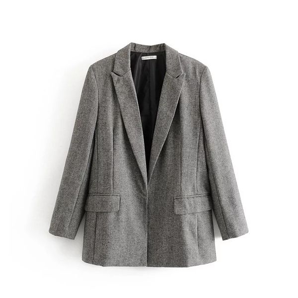 

cozarii blazer mujer 2019 women solid notched collar pockets full sleeve no button casual style chaqueta mujer women blazers, White;black