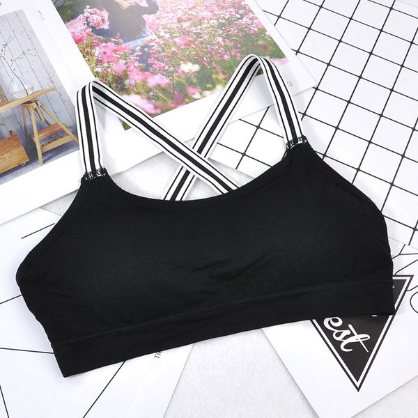 

students teenager girls black white stripe cross straps tank vest bra intimates underwear brassiere fs0569