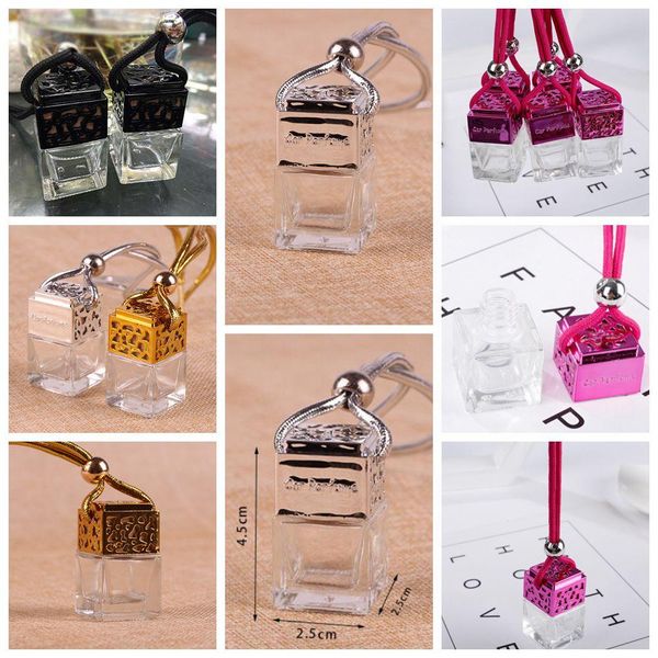 4styles Cube Perfume Bottle Glass New Car Hanging Pendant Car Home