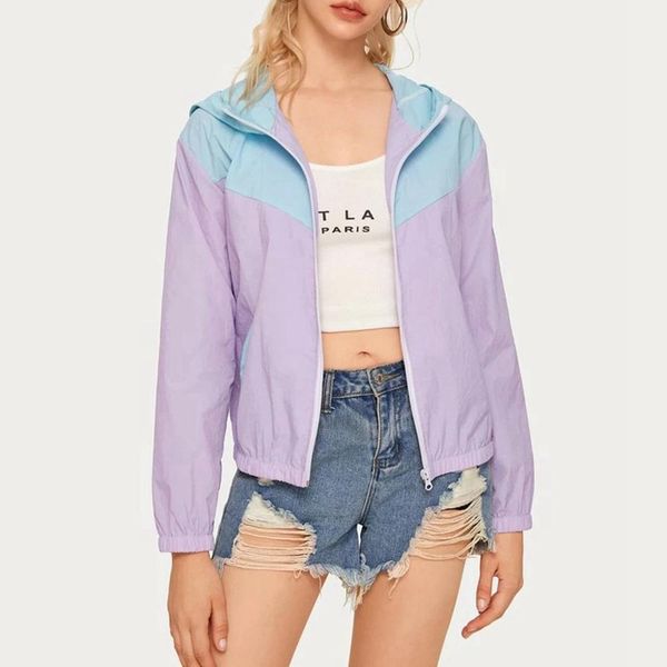 

female outdoor windbreaker womens casual long sleeve patchwork coat sport cardigan hooded jackets 2019 running outwear clothes, Black;red