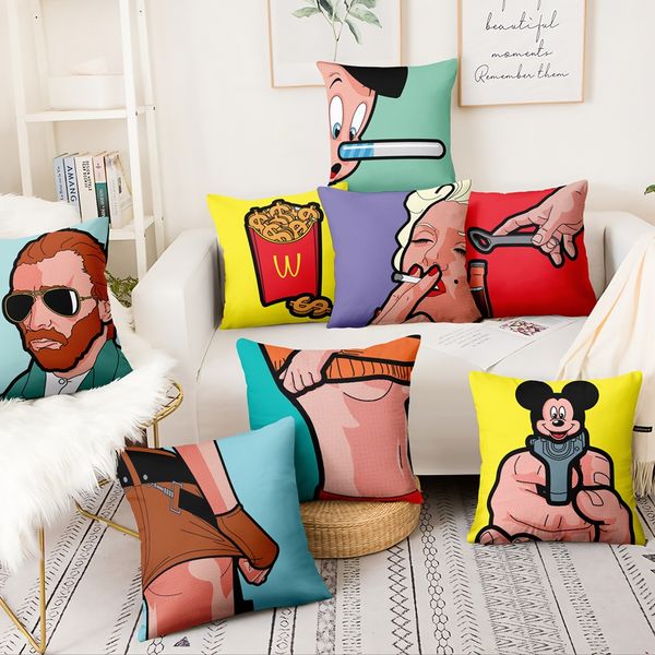 

american art funny people printed cushion decorative pillow cartoon illustrations home decor sofa throw pillow 45*45cm