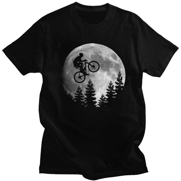 

cool moon mountain bike t-shirt men short-sleeve mtb biker tshirt cyclist graphic tee pre-shrunk cotton biking rider shirts gift, White;black