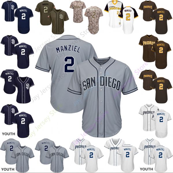 

Custom San Diego 2 Johnny Manziel Jersey Padres Jerseys Cooperstown Cool Base Flexbase White Black Red Grey Home Away Men Women Kid