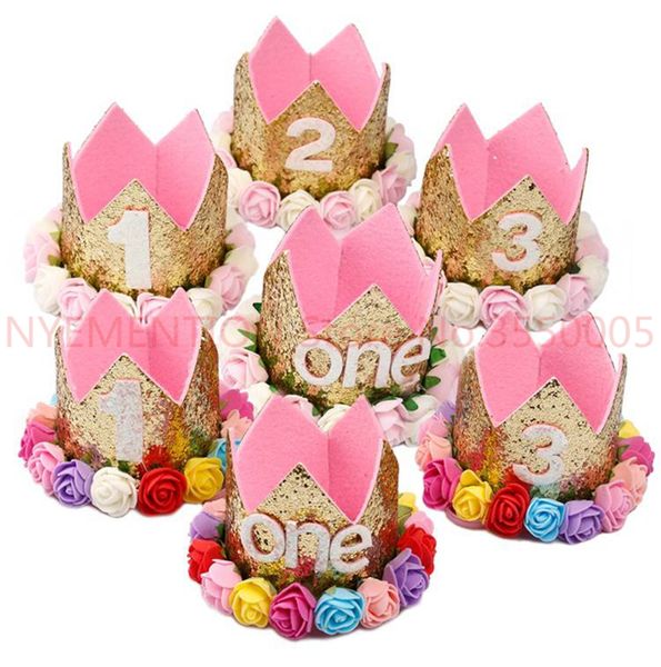 

девочка день рождения шляпы я один шапки первый день рождения принцесса корона украшения для вечеринок дети выступает розовый оголовье 50 шт