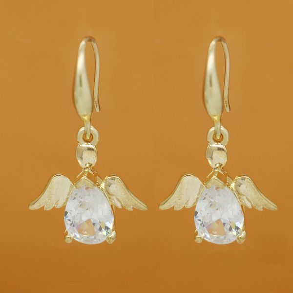 

wholesale latest design gold plated crystal angel wing pendant earrings, Silver