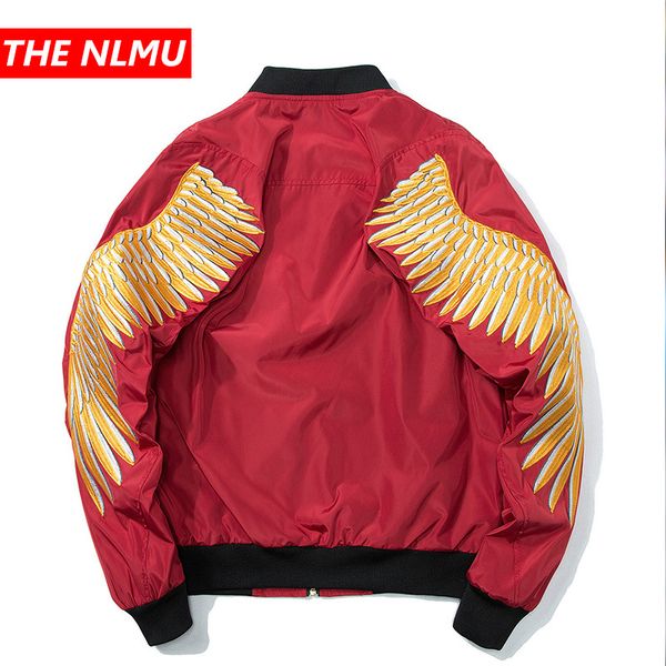 

bomber jacket men embroidery gold wings windbreaker jackets men's stand collar hip hop streetwear outwear fashion clothes we320, Black;brown