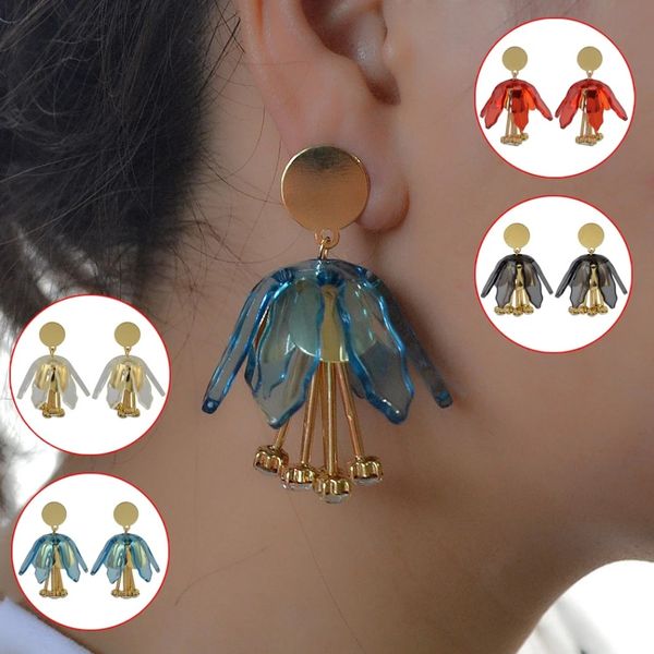 

уникальные свадебные серьги черный красный синий акриловый цветок кристалл серьги золотой металл цветочные для женщин корейский бижутерия, ю, Silver