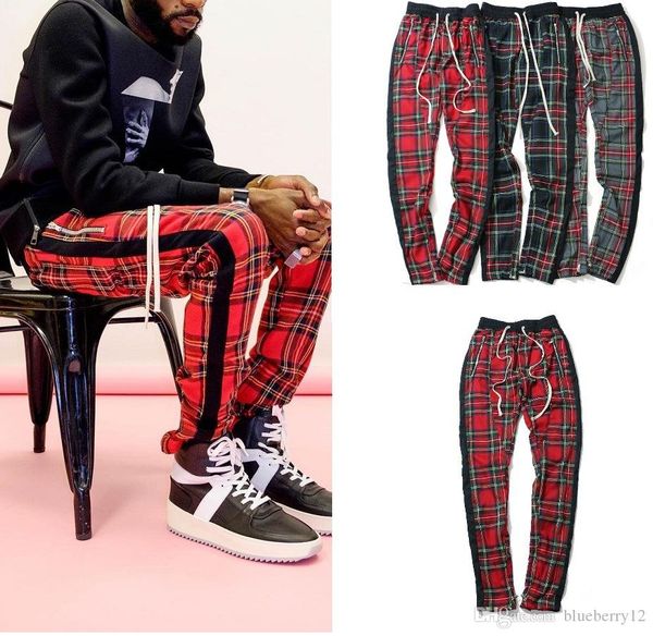 

high street vintage plaid jogger брюки stripes брюки для мужчин fog slim fit карандаш брюки мужские фирменные hip hop streetwear, Black