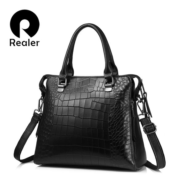 

realer марка натуральная кожа сумка женская мода сумка женская большие плеча crossbody сумки высокого качества твердые сумки y190620