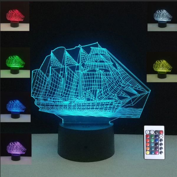 

3d illusion sailing sea boat ship rgb night light cafe home table desk party decoration lamp usb 10 led lights christmas lamps