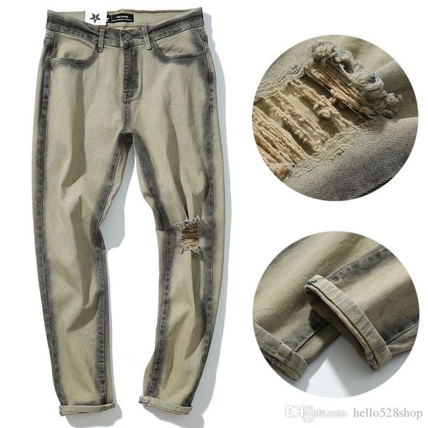 

korean style mens trousers gd fashion streetwear simple design special color washed straight slim jeans skinny, Blue