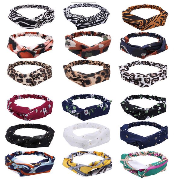 

18 packs boho knot headbands for women vintage floral leopard print hairband sports elastic headwrap cute hair accessories, Slivery;white