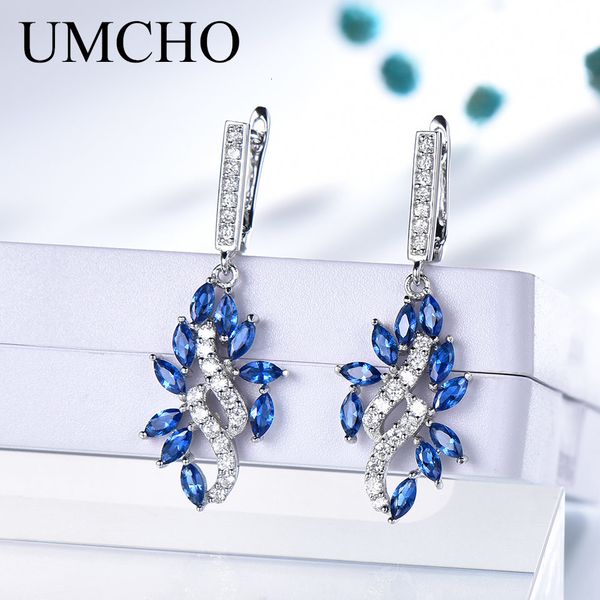 

umcho blue sapphire drop earrings for women genuine 925 sterling silver gemstone september gemstone birthday party gift for her cj191202, Golden