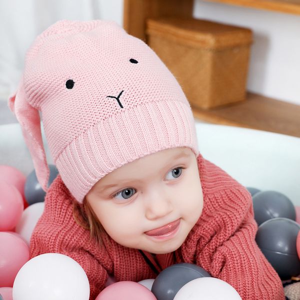 

newborn baby hats winter knitted pom pom beanie hat cute knit hats for kids hemming hat warm earmuffs hat gorra mujer 2019, Blue;gray