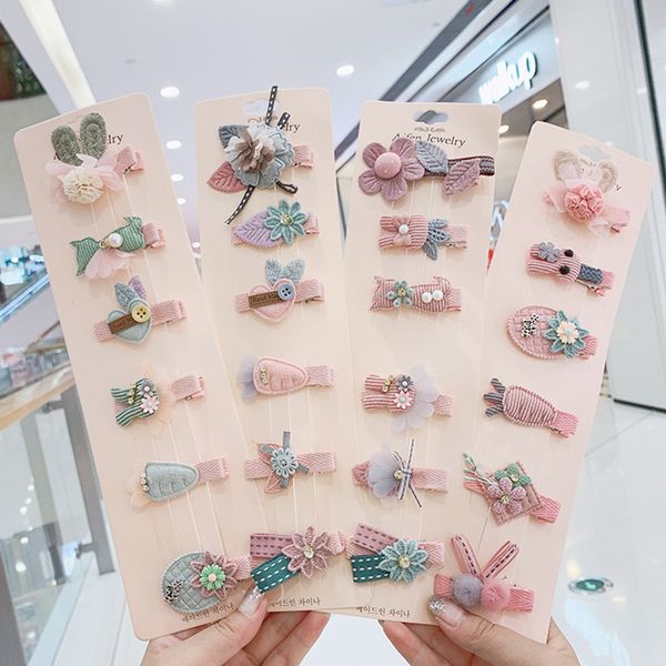 

5-6 pcs/set korean children simple cute cartoon duckbill clip fashion sweet girl princess flower bow hairpins hair accessories, Slivery;white