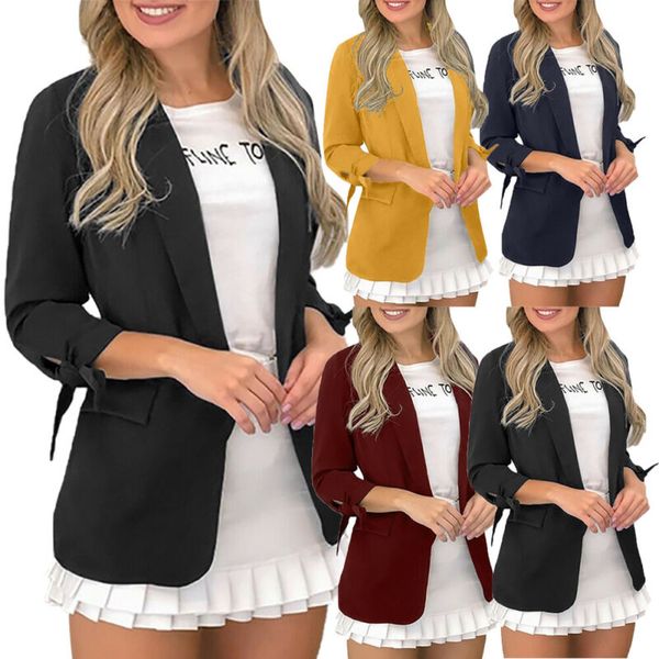 

hirigin ladies casual blazer slim notched solid color blazer long sleeve career formal long latest blazers four colors optional, White;black