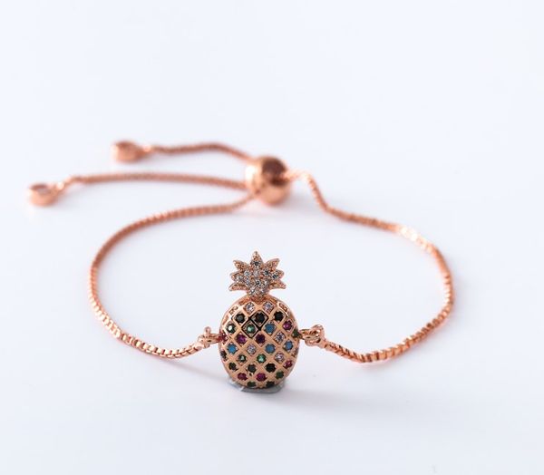 

gold silver chain micro pave cz zircon cubic zirconia bracelet rope adjusted macrame tj43 bangle pineapple fashion women, Black