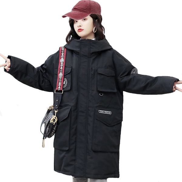 

women's down & parkas 2021 design winter women jacket oversized loose solid female coat hooded long parka korean style, Black