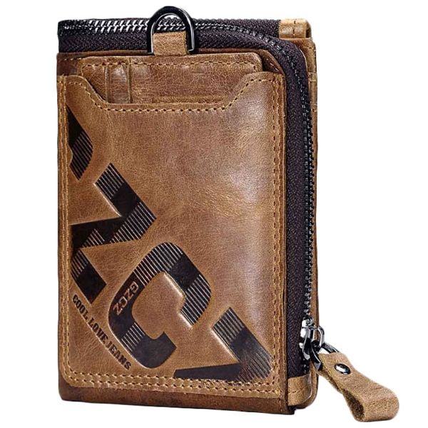 

genuine leather men wallet fashion coin purse card holder small wallet men male clutch zipper clamp for money(brown, Red;black
