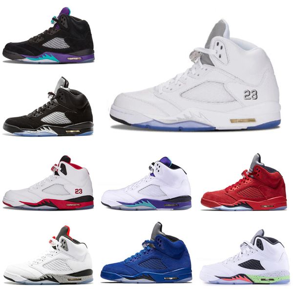 

2019 new mens basketball shoes 5 5s black grape white cement olympic gold medal space jam blue fire red sport sneakers size 7-13