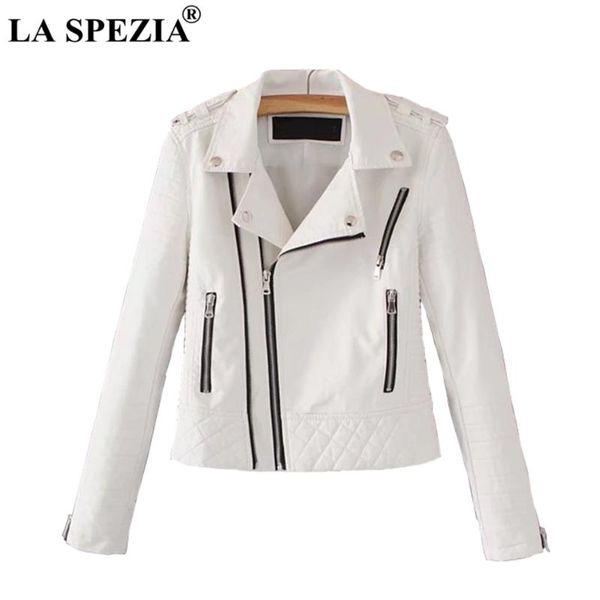

la spezia leather jacket for women white motorcycle rock coat ladies biker punk zipper pockets autumn winter jackets fashion, Black