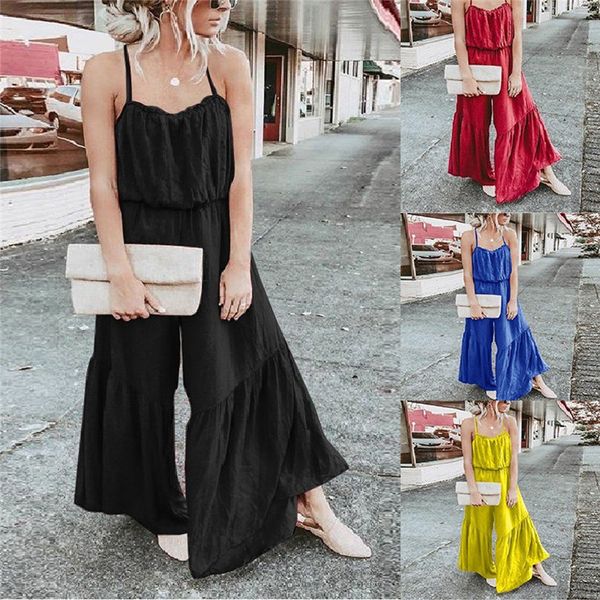 

2019 мода сексуальные женщины твердые комбинезоны без рукавов легкий камзол широкие штаны сапоги вырезать длинный комбинезон тела mujer боди, Black;white