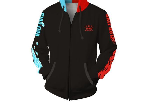 

my hero college men hoodies digital printed long sleeve mens sweatshirts cardigan zipper hooded cosplay sweatshirts, Black