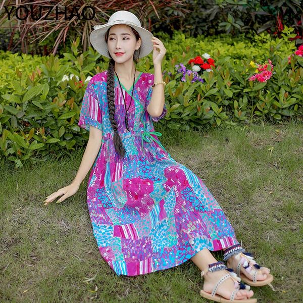 

2020 ladies dresses plus size boho floral print summer dress women cotton linen beach long bohemian casual dress robe femme jurk, Black;gray