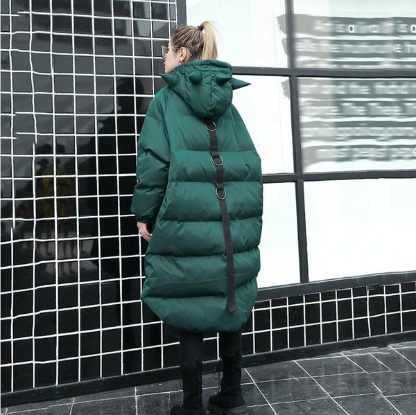 

liva girl street wind 2018 new female solid persoanlity hooded collar full sleeve parkas women thick long pocket coat, Black