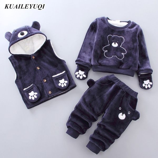 

girls boys children clothing set autumn winter hoodies vests pants 3 pcs kids sport suit hooded coat baby toddler girl clothes, White