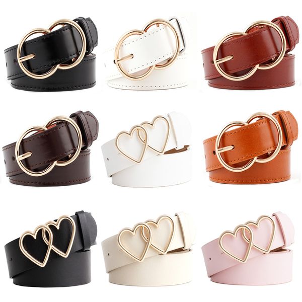 

11 styles fashion women's belt pu business double round buckle wild ladies waistbelt love buckle dress decoration female belts, Black;brown