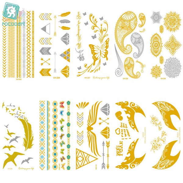 

mb vh2 waterproof tatoo golden gold feather flying see mews fake glitter metallic temporary tattoo sticker taty tatuagem