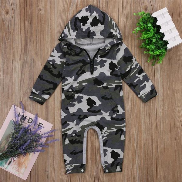 

infant baby boy hooded camouflage romper newborn baby camo long sleeve romper new warm autumn jumpsuit outfit boys clothing, Blue