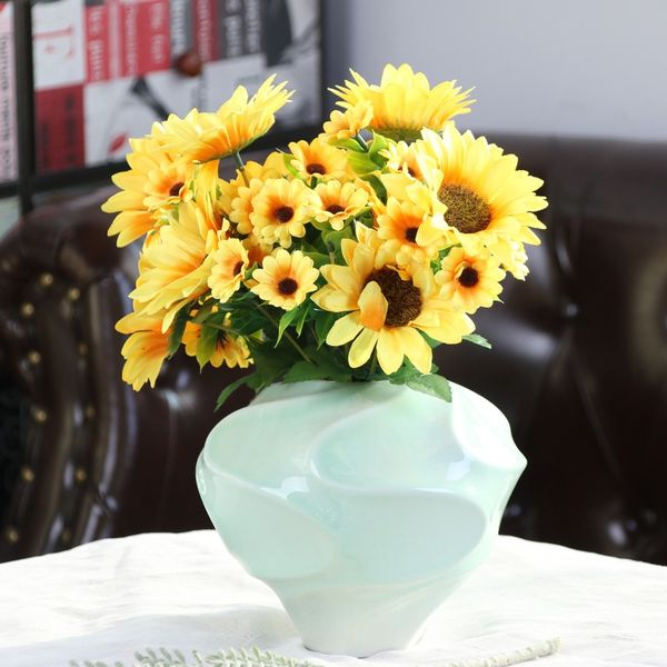 

30cm 5 fork yellow artificial bouquet simulation silk sunflower flower diy wedding christmas party home decoration bouquet 6pcs