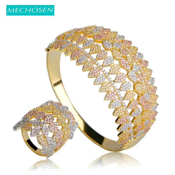 

mechosen romantic women wedding jewelry set gold color bracelet bangle ring sets micro paved zirconia pulseira aneis accessories, Silver