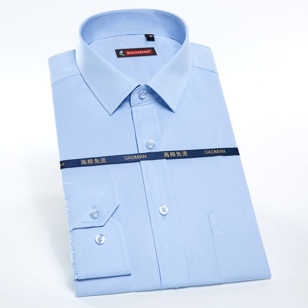 

men's long sleeve standard-fit solid dress shirt patch single pocket formal business work office white basic shirts, White;black