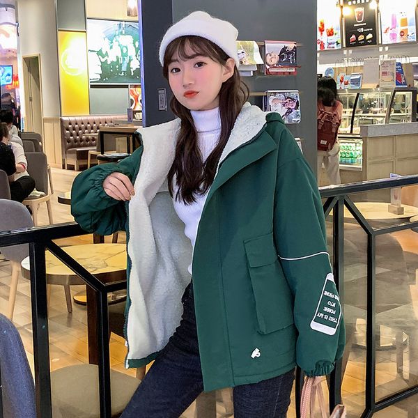 

2020 # p shoot lambs wool coat women's winter junior high school students korean-style loose-fit mid-length thick plus velve, Blue;black