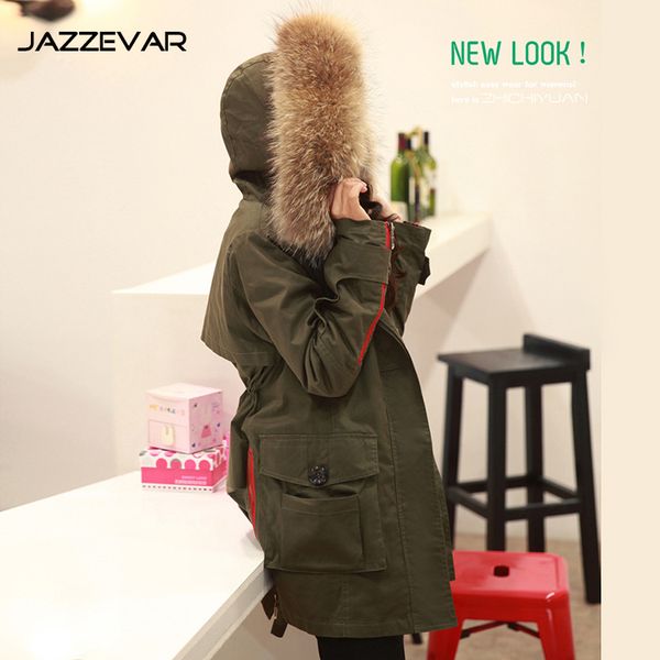 

2019 autumn and winter selling small chili swallow tail army green faux raccoon fur collar thick inner wearing cotton-padded, Blue;black