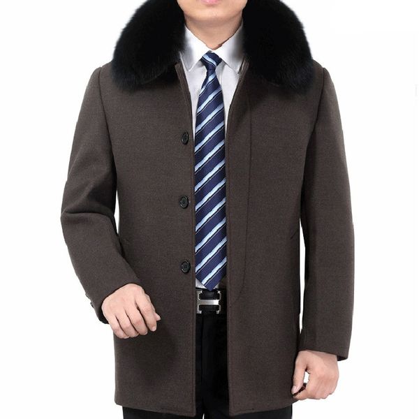

cloth coat in the men's long the elderly woolen cloth dust coat collars and velvet with thick winter, Black