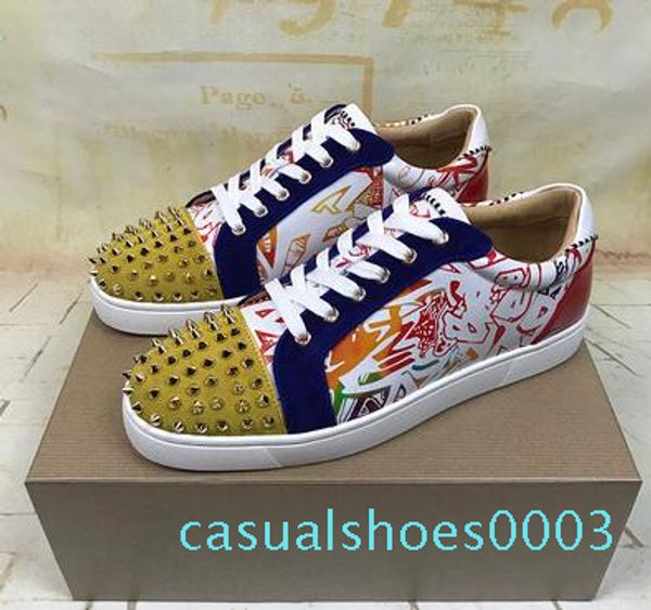 

2019 дизайнер бренда spikes повседневный квартиры red bottom shoes роскошные мужские женская партия любителей low top младший кроссовки c03, Black