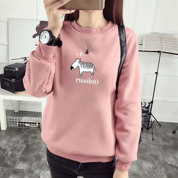 

large size plus velvet m-3xl women sweatshirt female autumnthick cute zibra pattern soft warm fesh color o-neck casual pullover, Black
