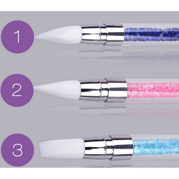 

soft silicone crystal durable nail tools dotting nail art pen manicure craft brush professional sculpture double carving, Yellow