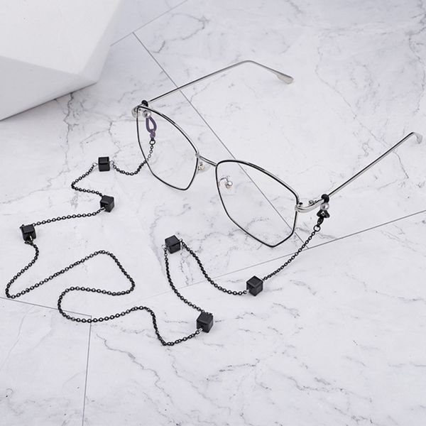 

simple style black agate sunglasses myopia glasses reading glasses chain white beads lanyard strap necklace cord, Silver