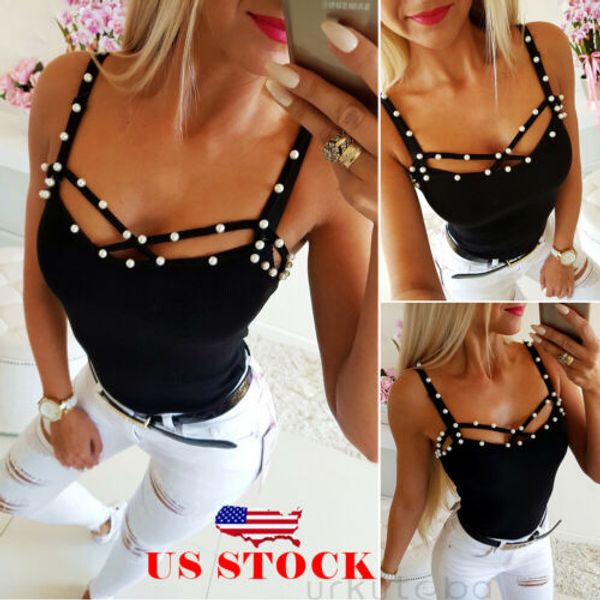 

new women's ladies bead vest ladies party street camisole sleeveless blouse casual summer t shirt, White