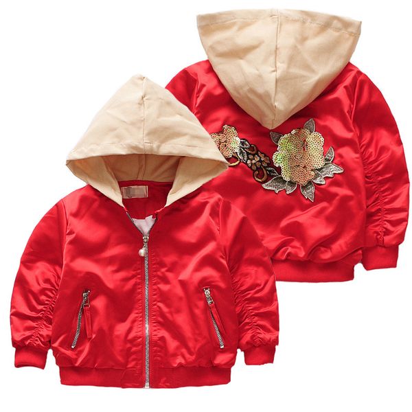 

baby girl clothes 3 colors fashion embroidered kids jacket outwear spring and autumn casual hooded zipper girls coat windbreaker, Blue;gray