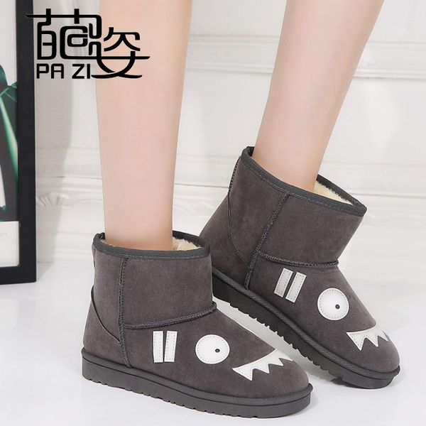 

women's girl ankle winter snow boots warm booties non-slip plush slip-on cartoon cute soft home shoes indoor floors snow boots, Black