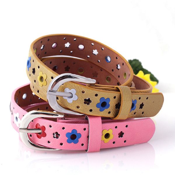 

hollow butterfly flowers children pu leather belts boys and girls waistband new children's faux leather casual belt 80-100cm, Black;brown