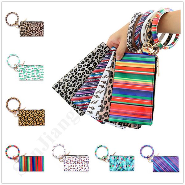 

women's circle key ring wristlet clutch wallet floral pattern pu wallets bracelets key ring with zipper phone purse bangle keychain a12
